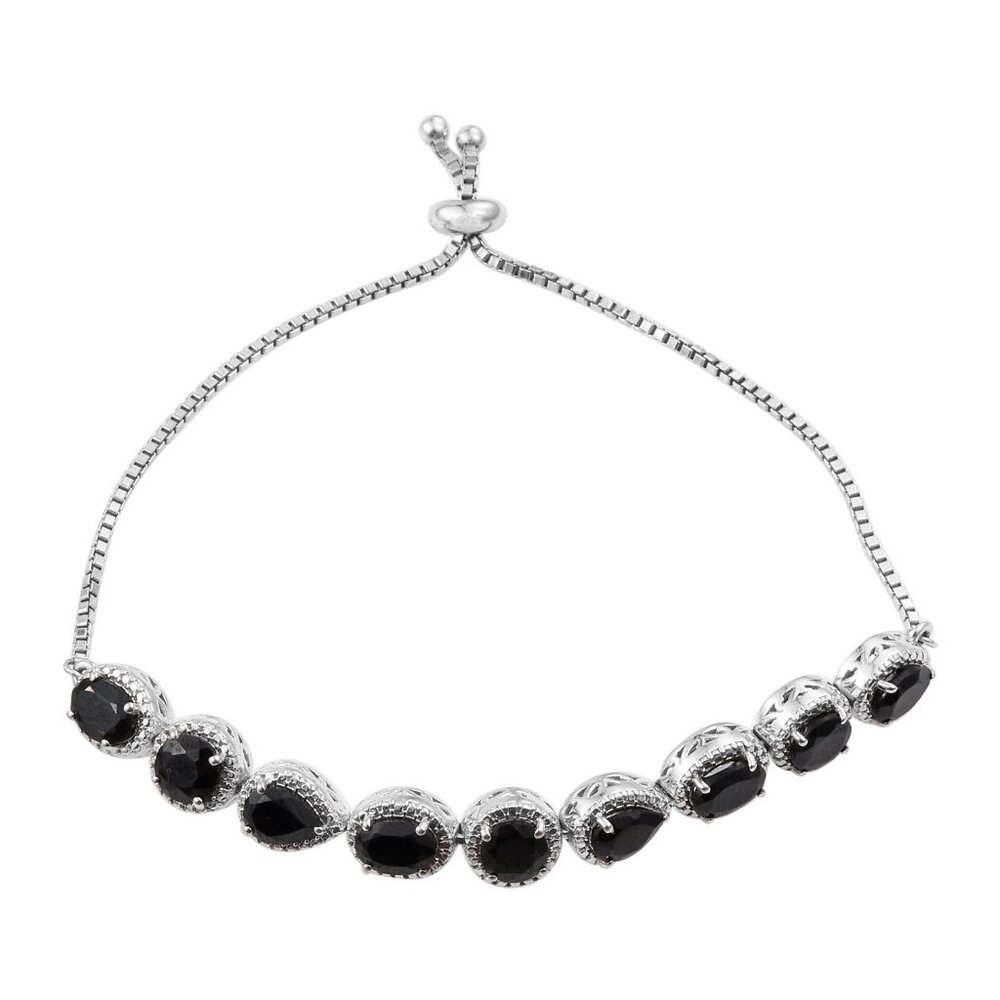 Black Spinel Bracelet With Rhodium Clasp
